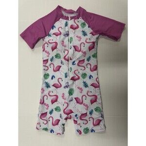 PATPAT Girls Swimsuit Short Sleeve Rashguard One Piece Zipper Age 11-12 Pink